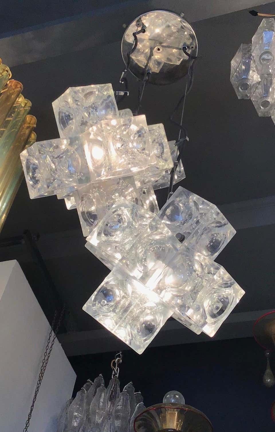 Mazzega Chandelier “Cube” Murano Glass 1965 Italy photo for sale