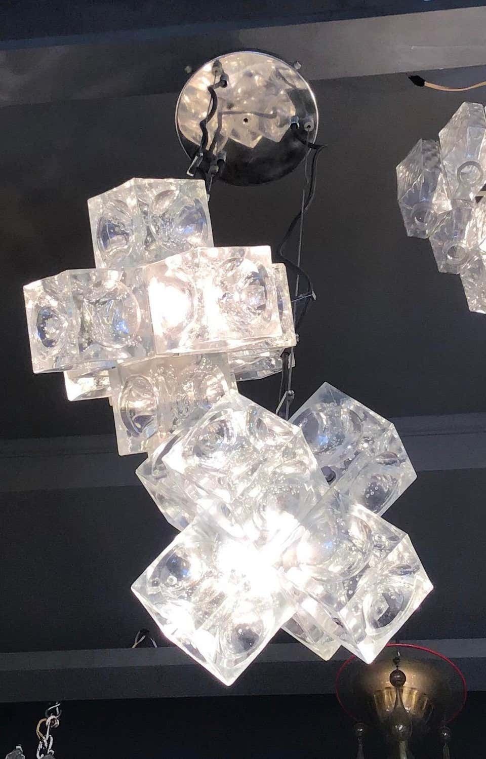 Mazzega Chandelier “Cube” Murano Glass 1965 Italy photo vinterior