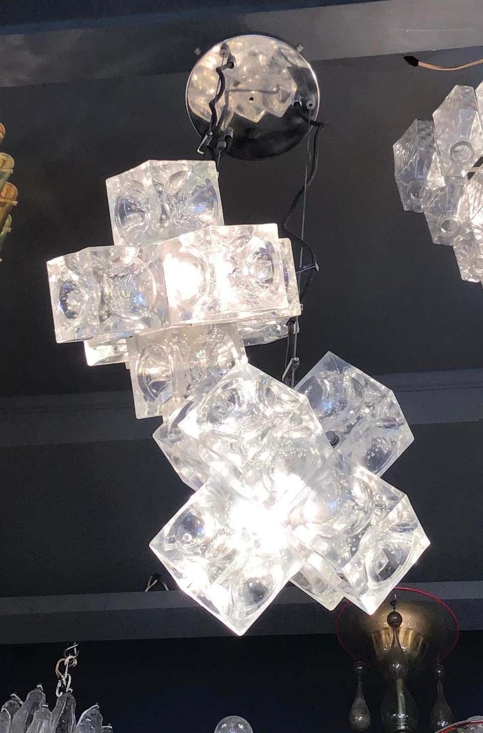 Mazzega Chandelier “Cube” Murano Glass 1965 Italy photo vintage