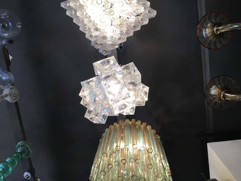 photo vintage Mazzega Chandelier “Cube” Murano Glass 1965 Italy