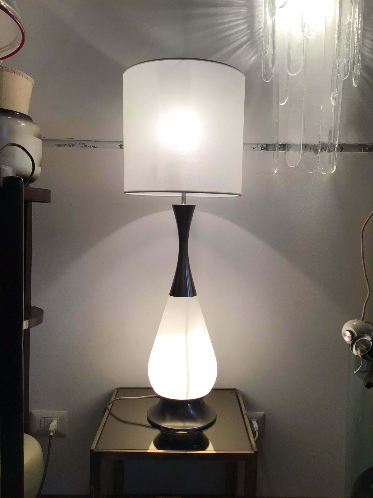 Stilnovo Style Table Lamp Metal Crome Opaline Glass Parchment Lampshade, 1960 photo 4340.0