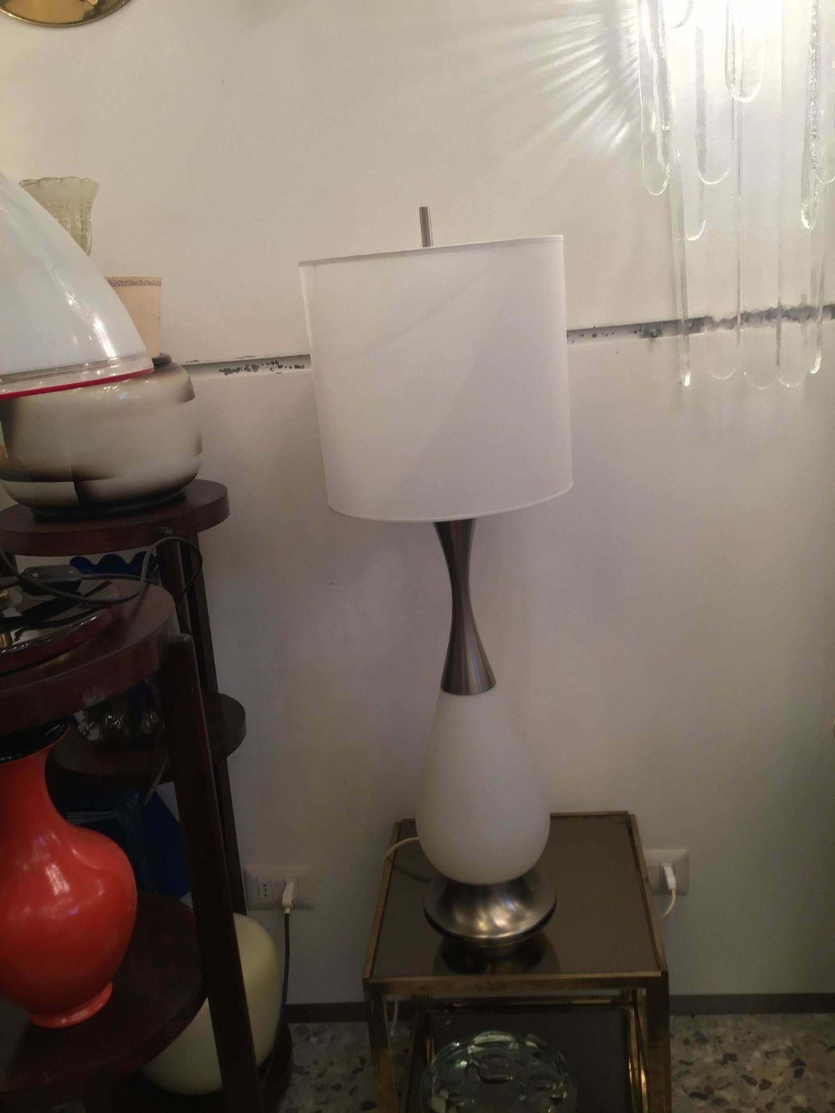 4340.0 Stilnovo Style Table Lamp Metal Crome Opaline Glass Parchment Lampshade, 1960 photo
