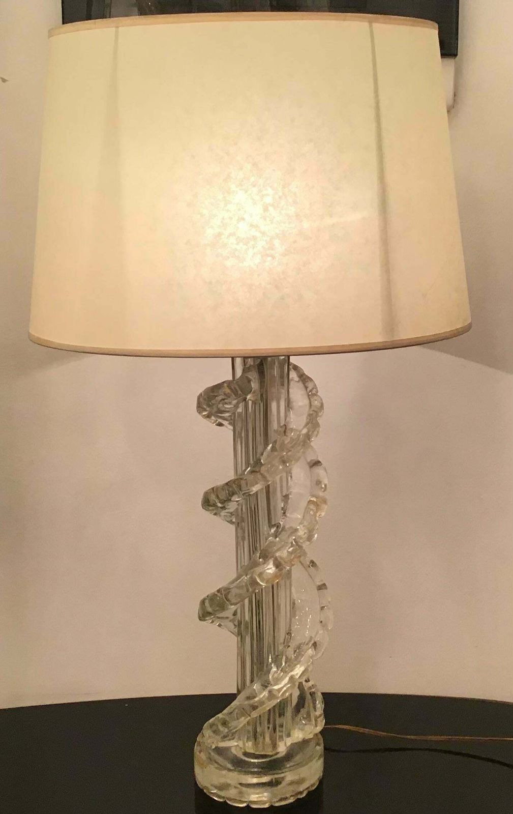 Ercole Barovier Table Lamp Murano Glass Brass Parchment Lampshade 1940 Italy photo for sale