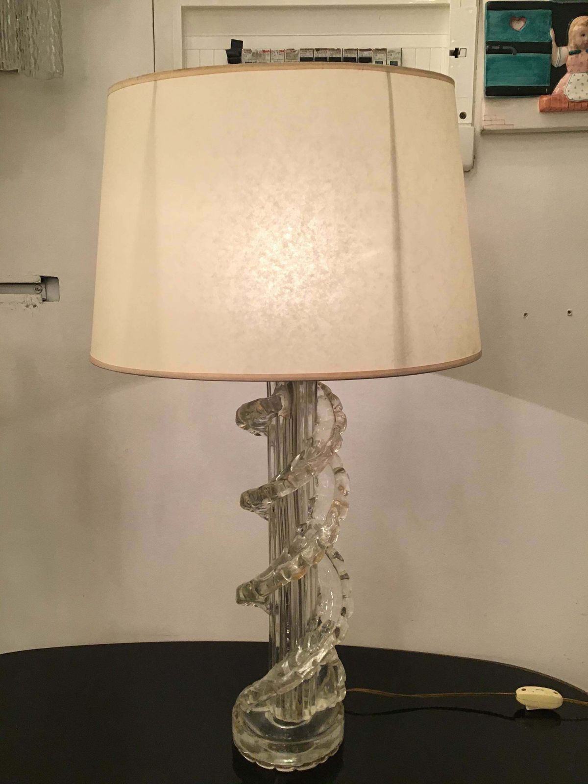 photo for sale Ercole Barovier Table Lamp Murano Glass Brass Parchment Lampshade 1940 Italy