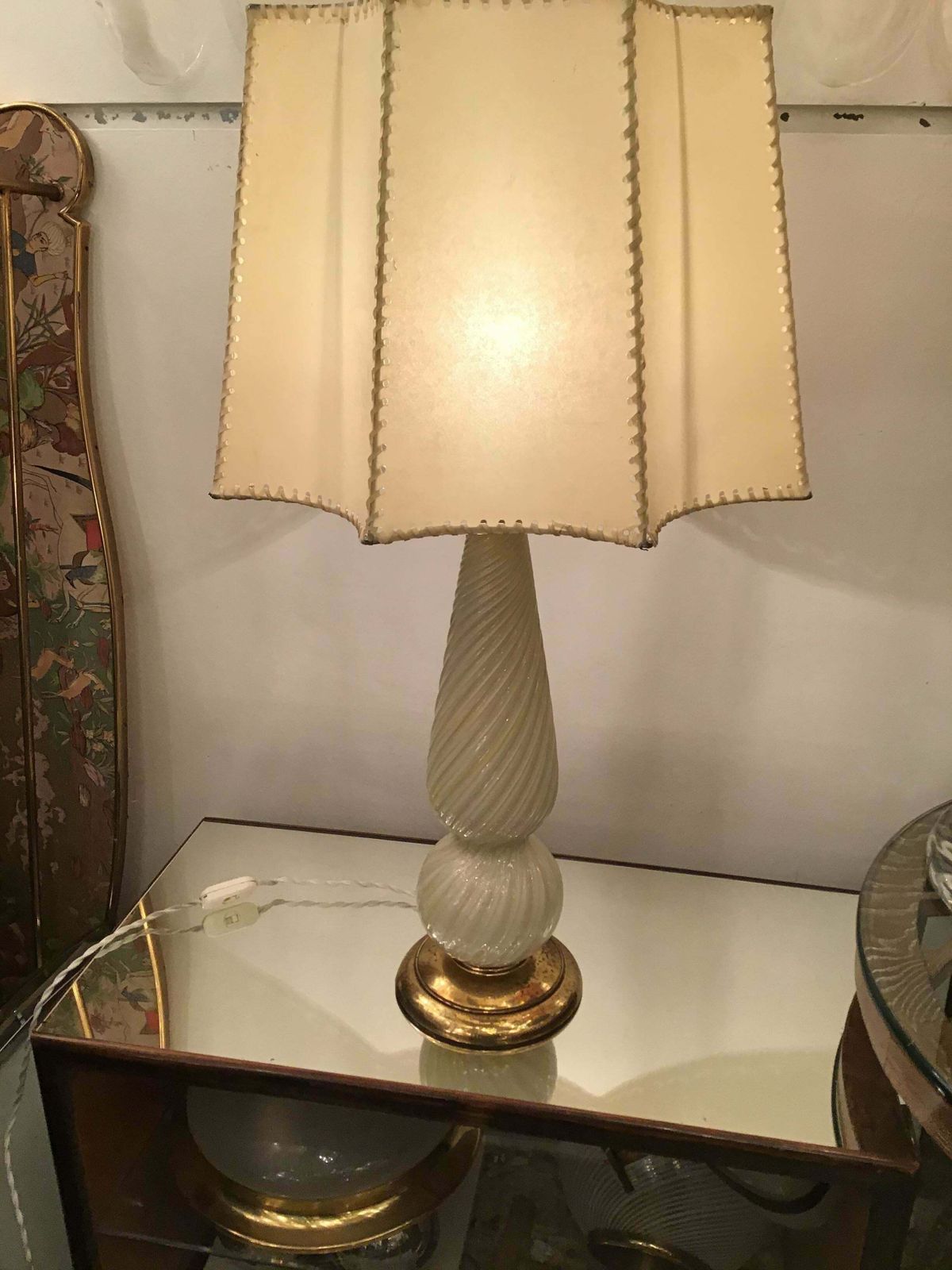 Seguso Table Lamp Murano Glass Brass Lampshade, 1940, Italy photo furniture
