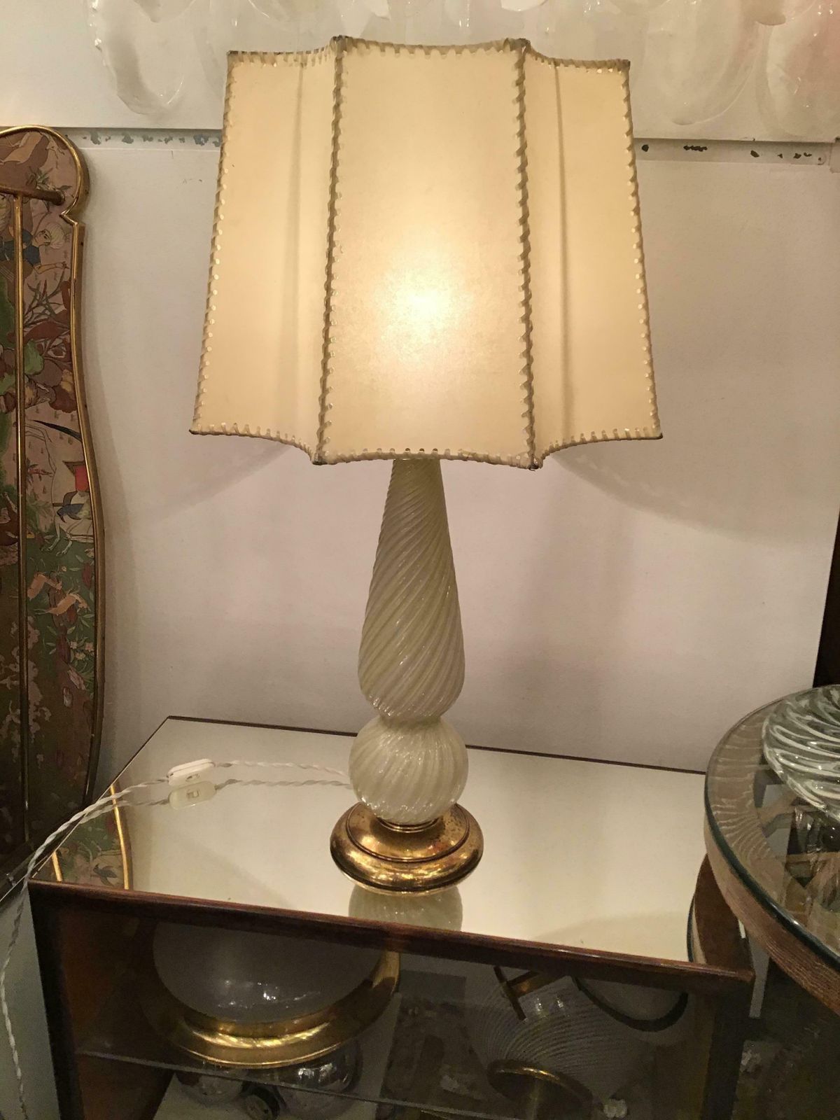 Seguso Table Lamp Murano Glass Brass Lampshade, 1940, Italy photo 3164.0