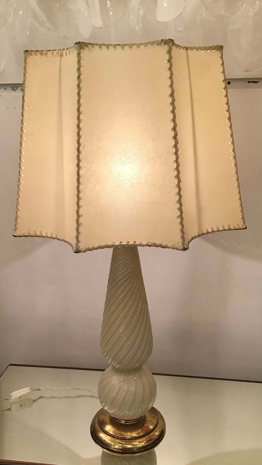 Seguso Table Lamp Murano Glass Brass Lampshade, 1940, Italy photo vinterior