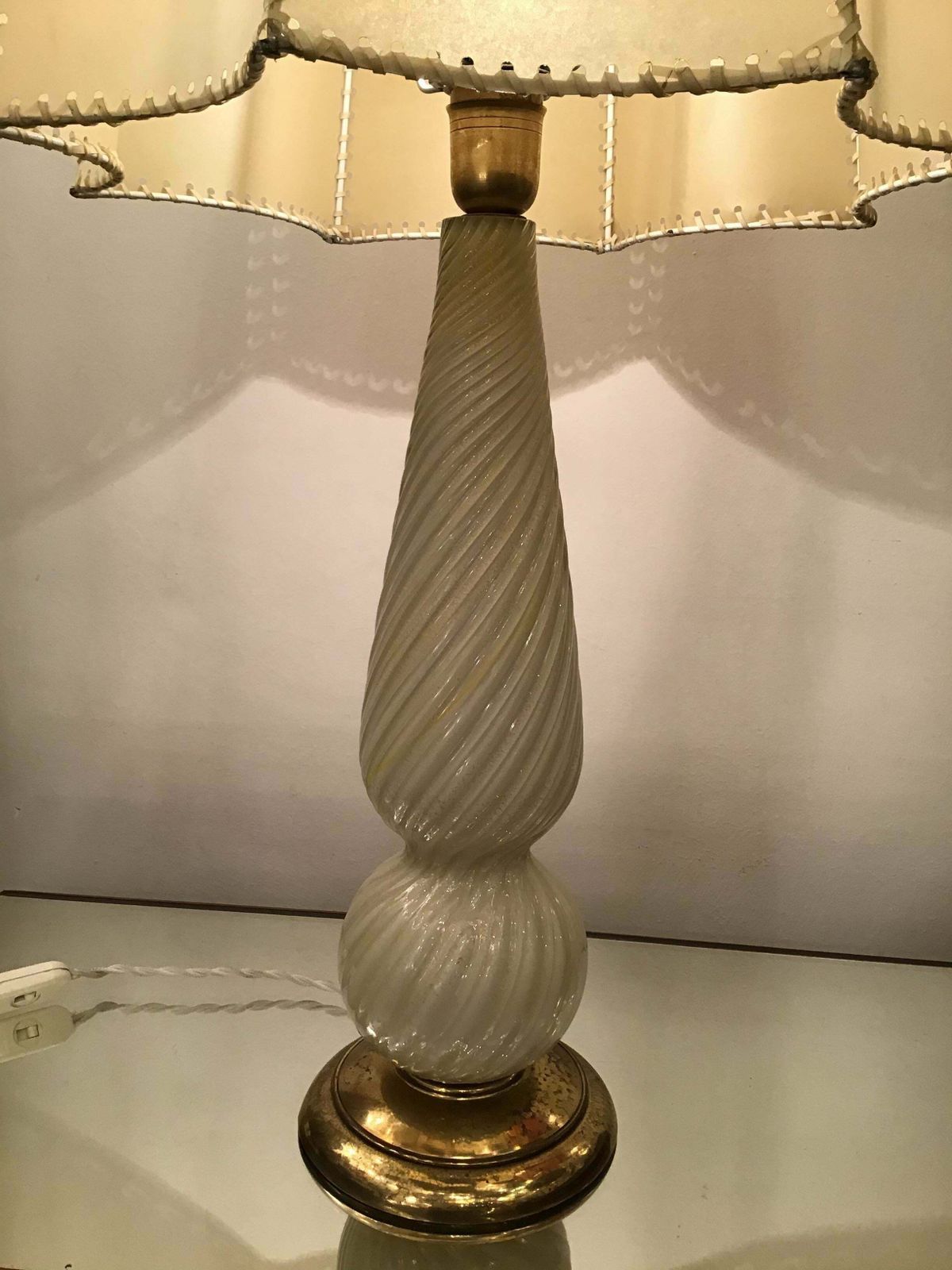 photo buy Seguso Table Lamp Murano Glass Brass Lampshade, 1940, Italy