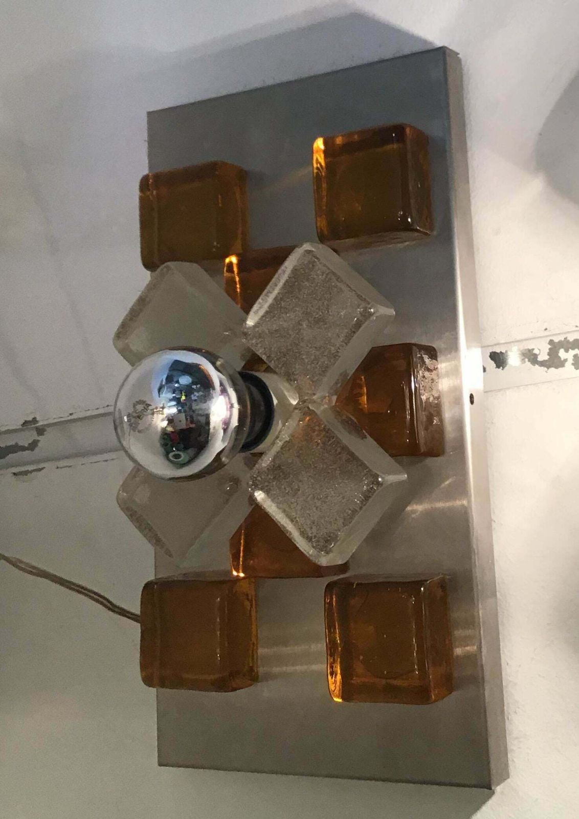 Poliarte Couple Sconces Murano Glass In Gold And Lilac Chrome Plated Brass, 1960 photo for sale