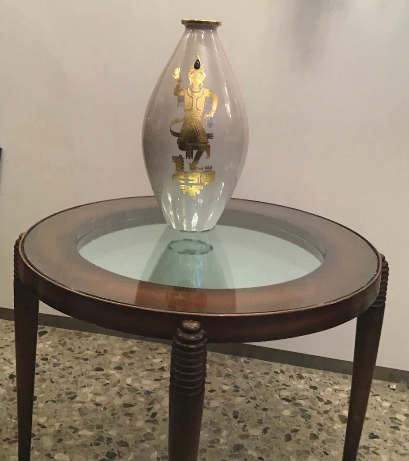 Luigi Brusotti Coffee Table Wood Glass, 1945, Italy photo vintage
