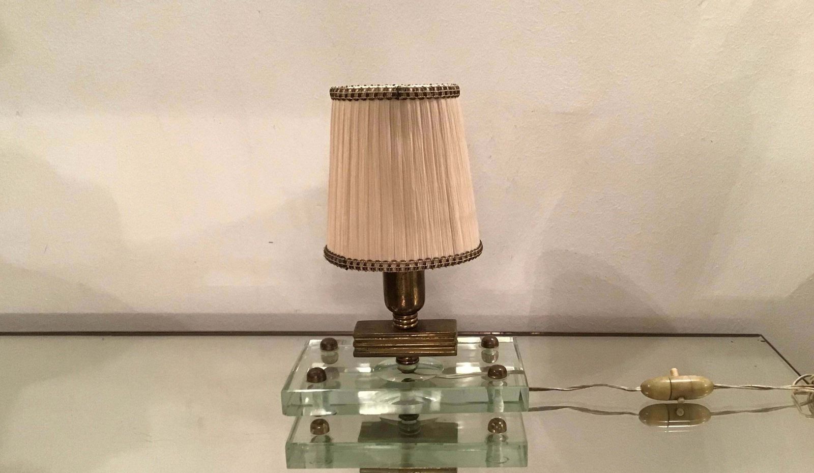 Fontana Arte Table Lamp Glass Brass Fabric Lampshade, 1950, Italy photo furniture