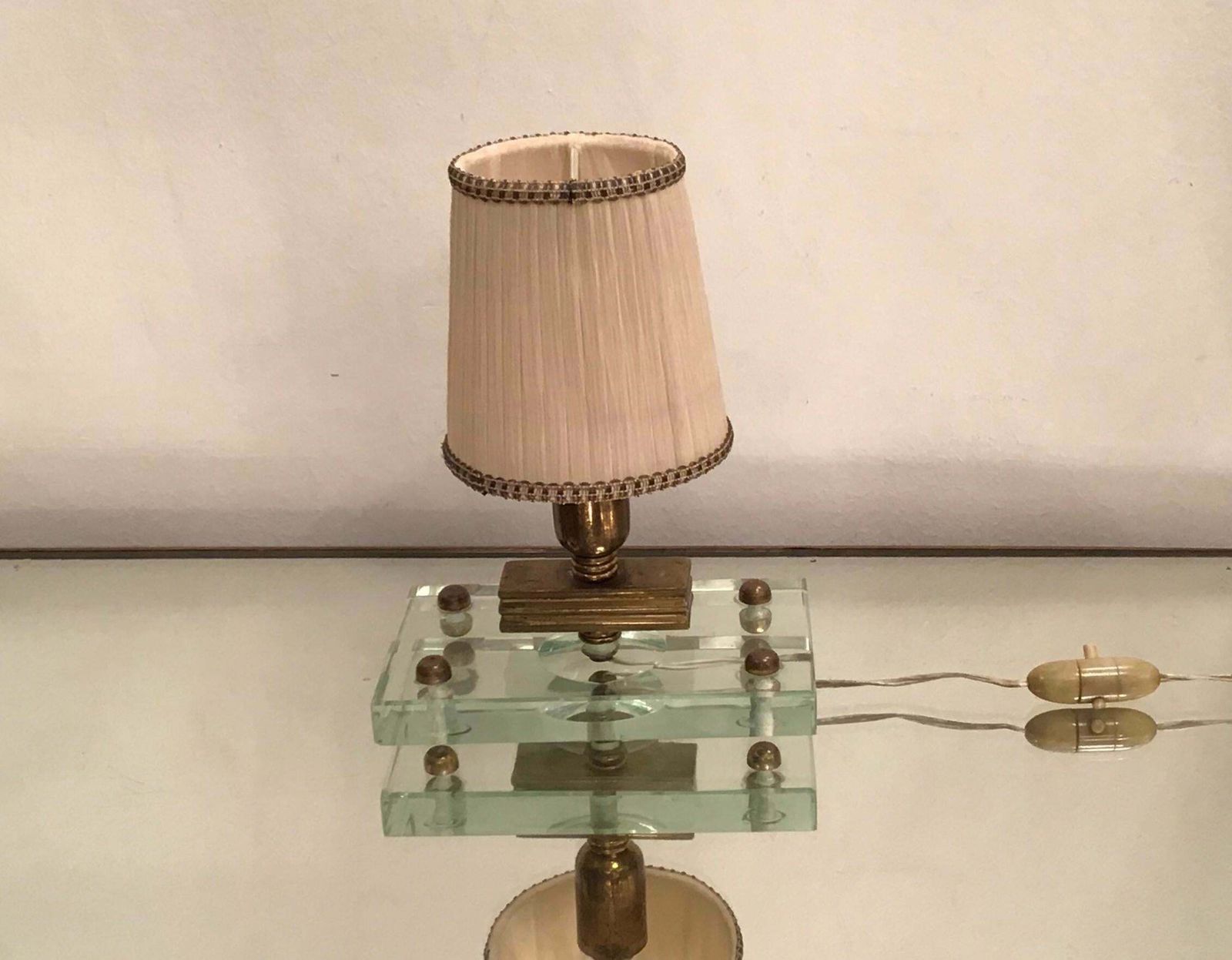 Fontana Arte Table Lamp Glass Brass Fabric Lampshade, 1950, Italy photo buy