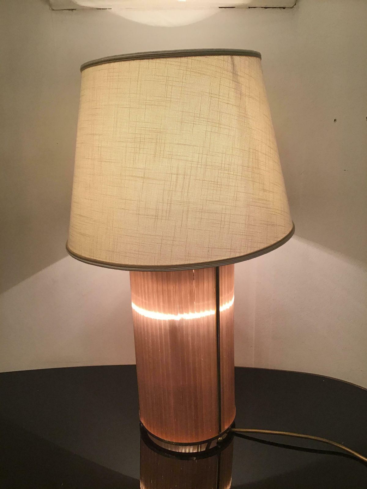 1989.0 Venini Table Lamp Brass Murano Glass Fabric Lampshade 1960 Italy photo