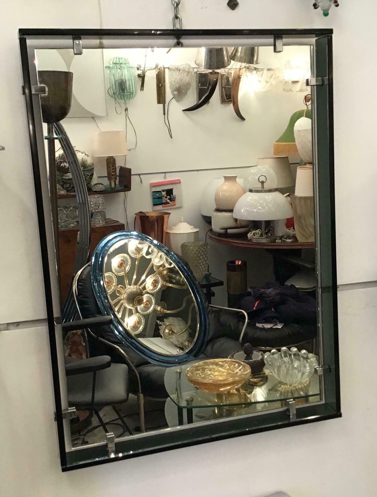 photo vintage Fontana Arte Mirror “2014” Glass Crome Metal, 1960, Italy