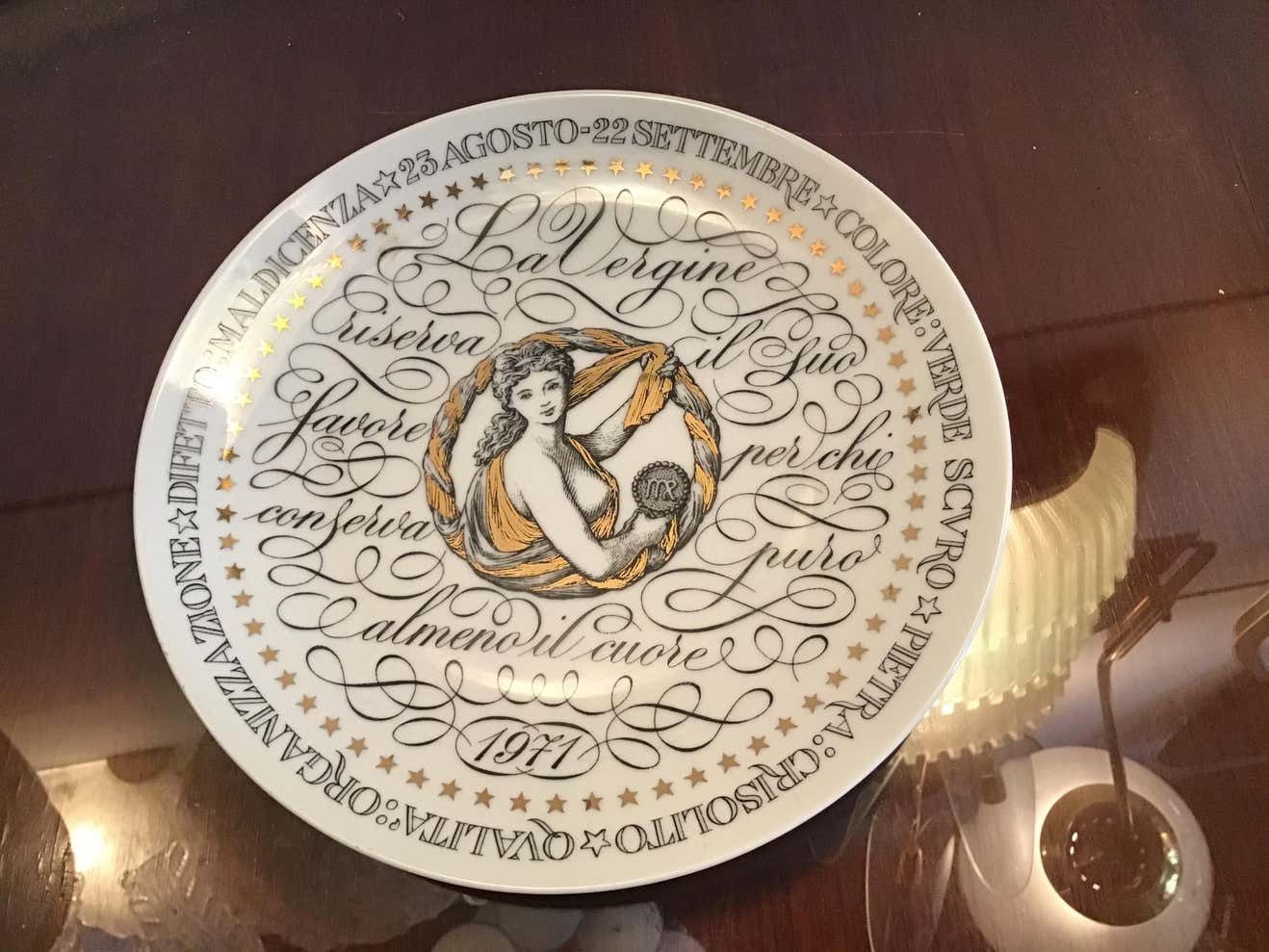 Fornasetti Plate Virgo Zodiac Sign Porcelain 1971 Italy photo furniture