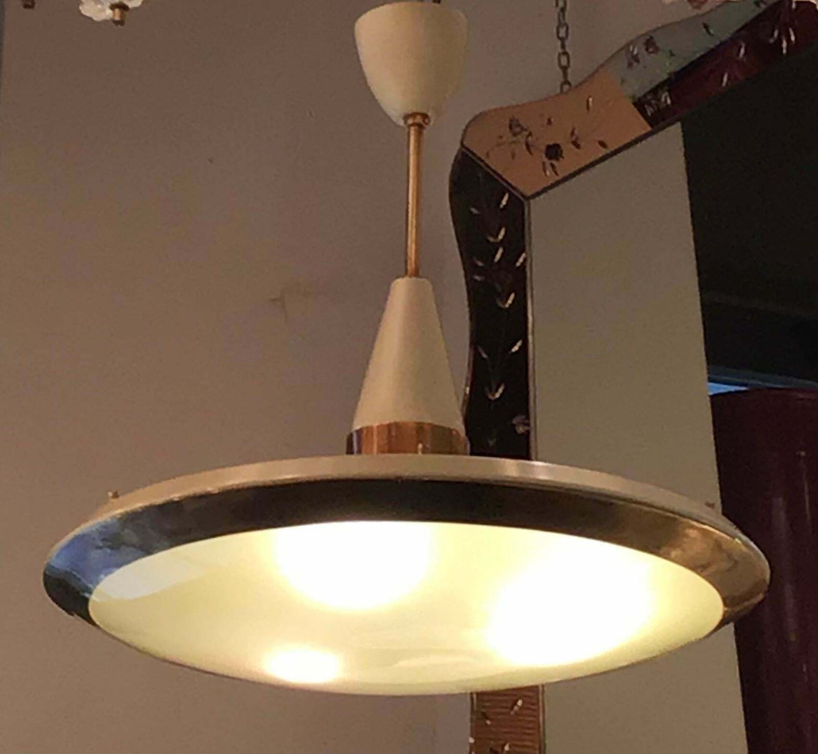 Stilnovo Chandelier Disco Volante Glass Brass 1950 Italy photo for sale