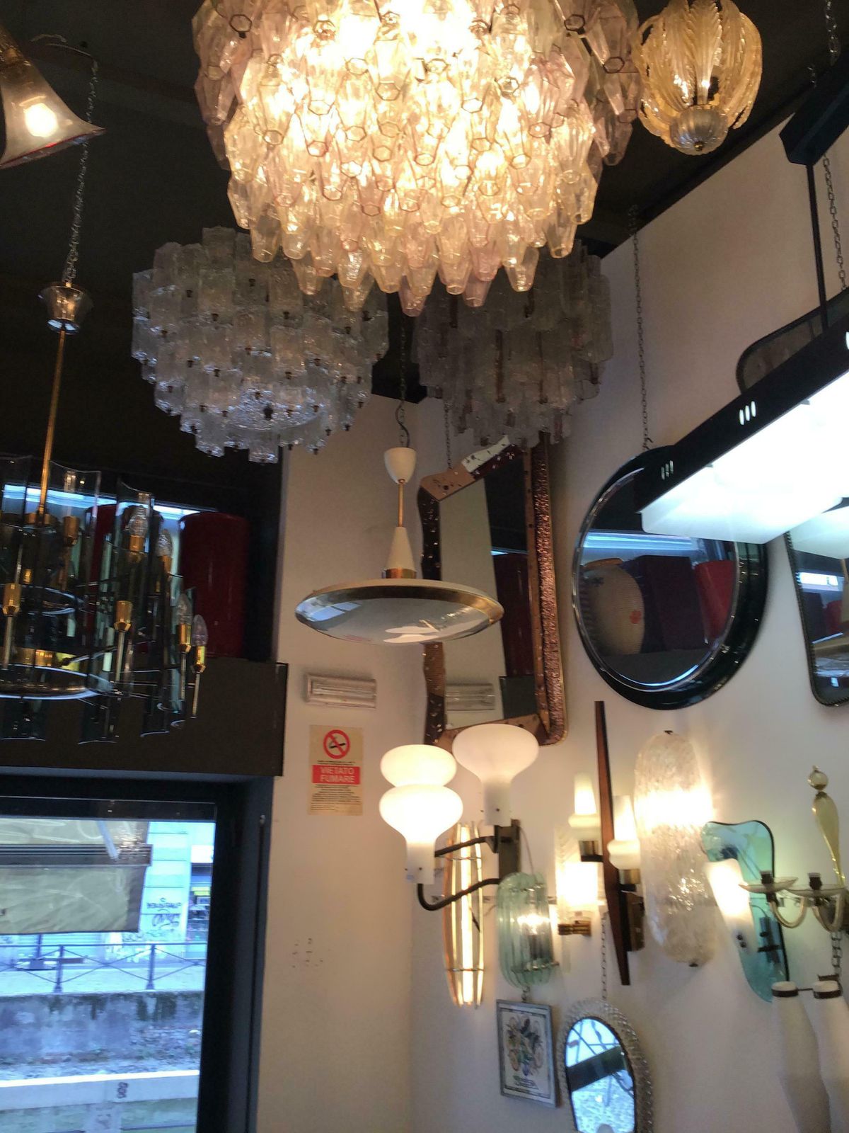 Stilnovo Chandelier Disco Volante Glass Brass 1950 Italy photo Lighting