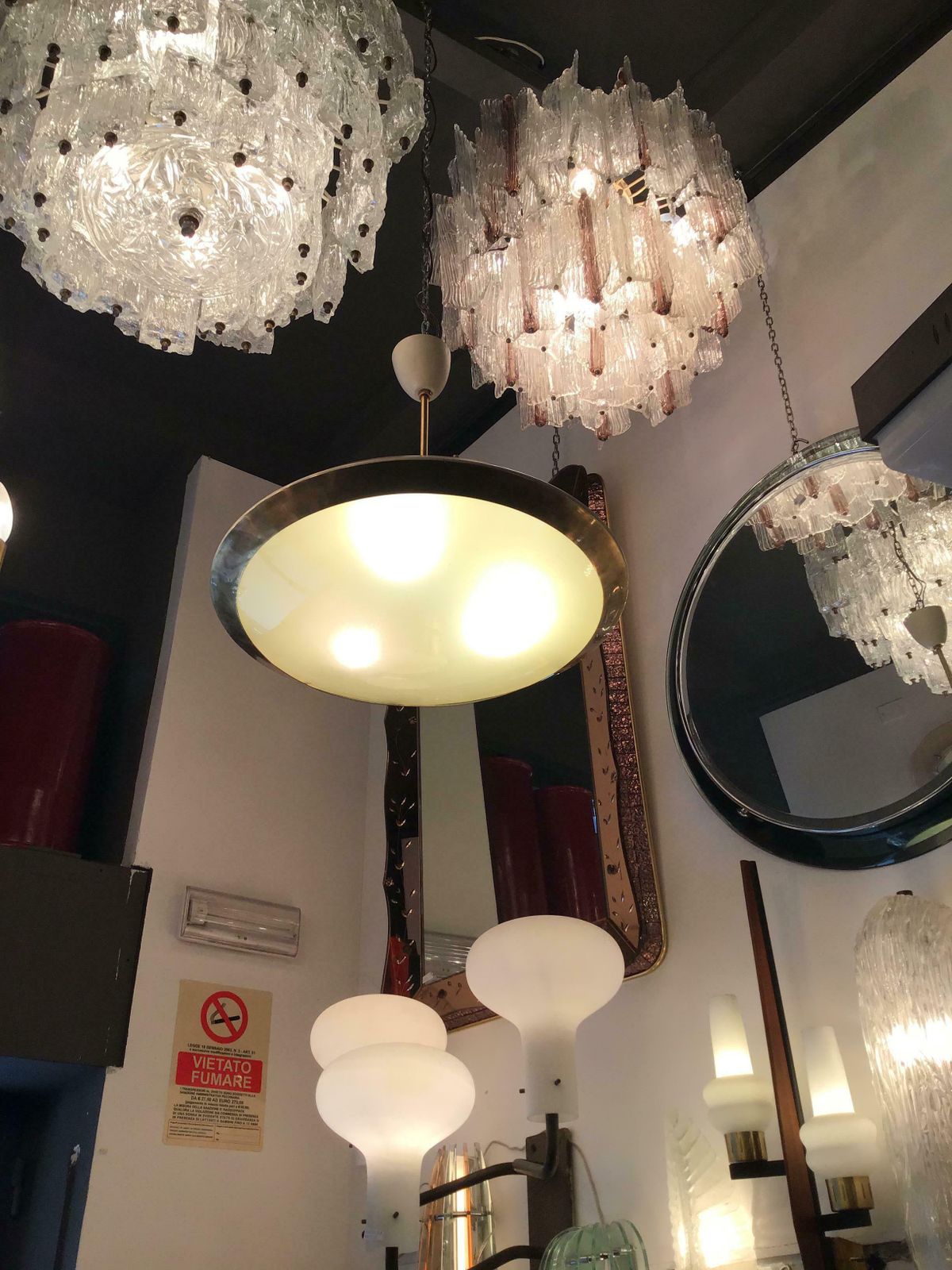 photo buy Stilnovo Chandelier Disco Volante Glass Brass 1950 Italy