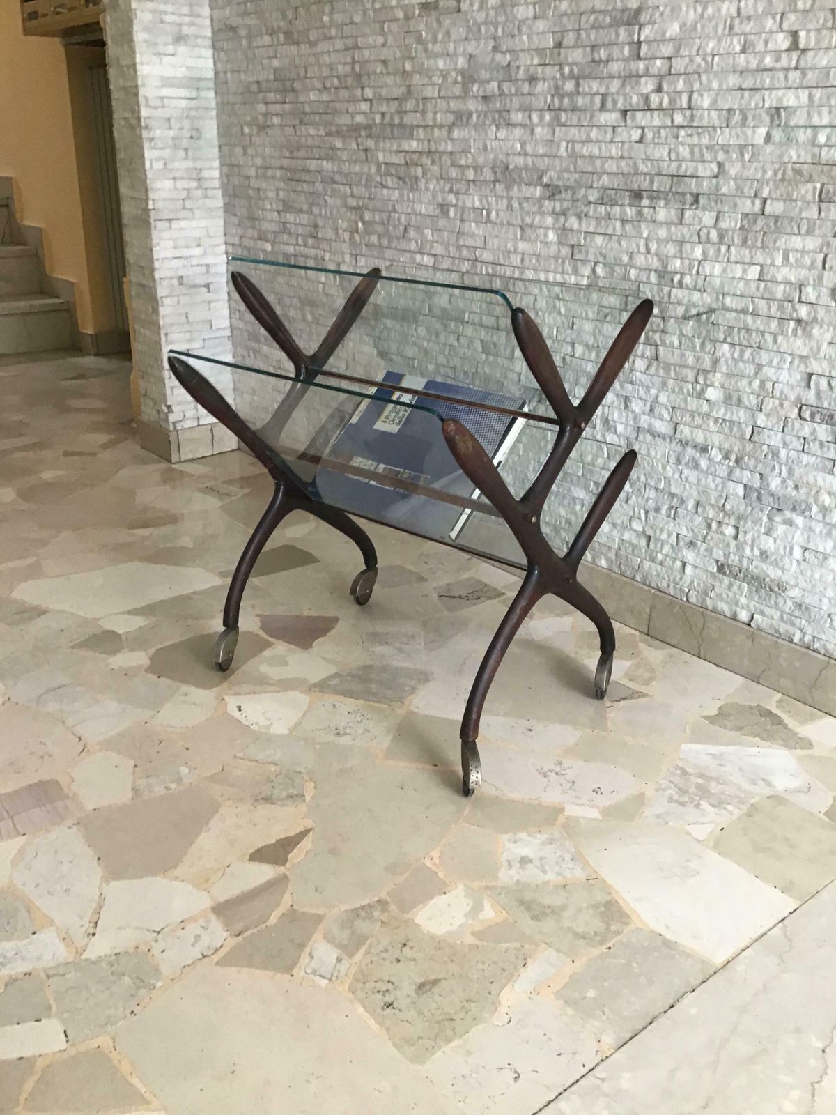 Ico Parisi Magazine Rack Wood Glass Brass 1950 Italy photo buy