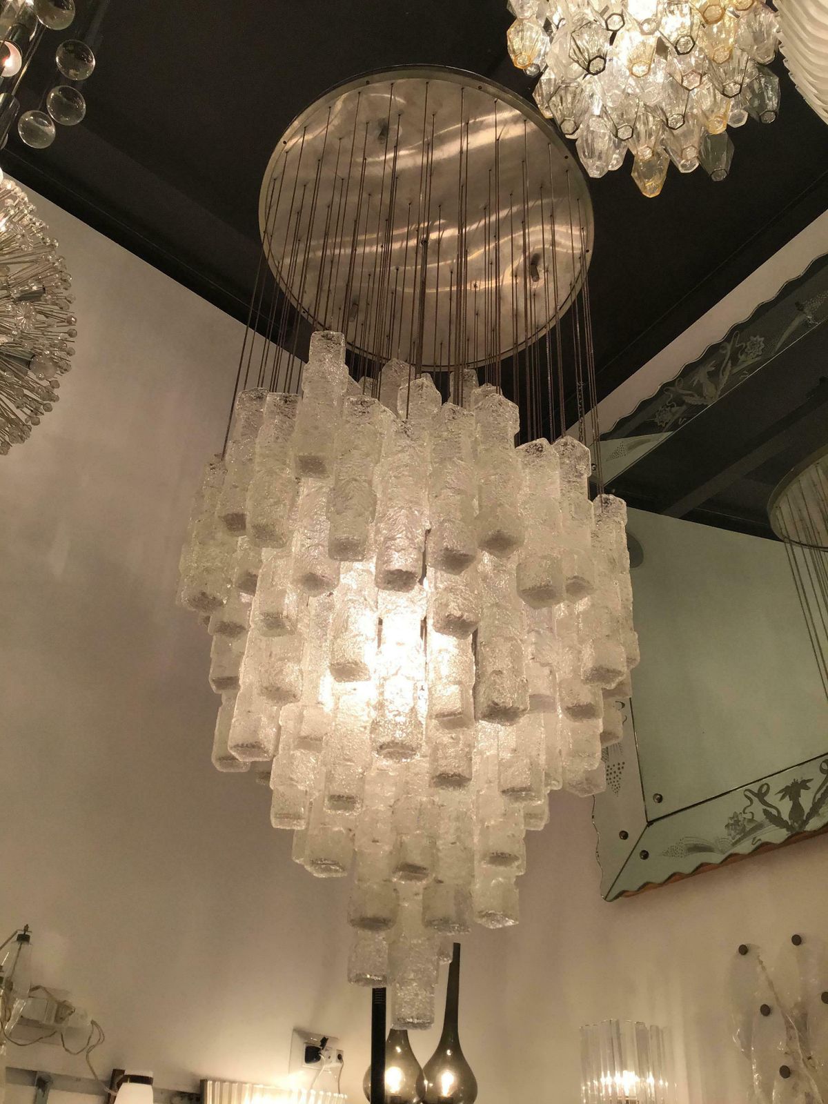 Zero Quattro Chandelier Murano Glass Metal Crome 1970 Italy photo 10849.0