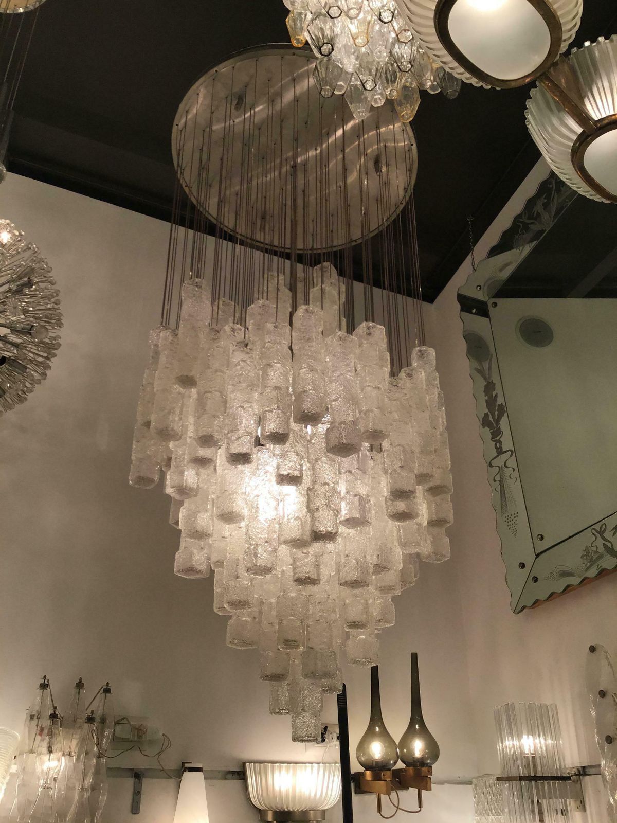Zero Quattro Chandelier Murano Glass Metal Crome 1970 Italy photo buy