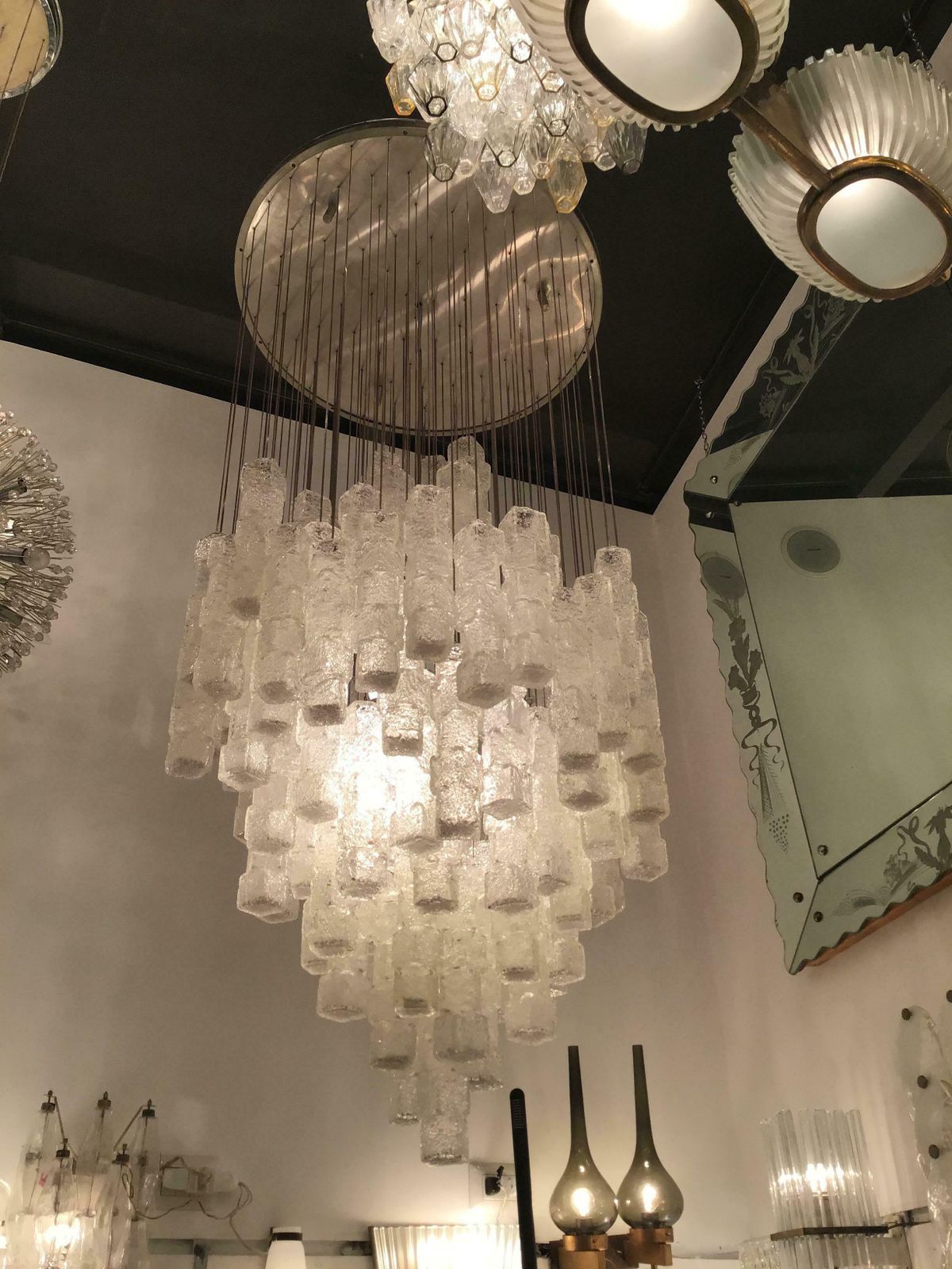 Lighting Zero Quattro Chandelier Murano Glass Metal Crome 1970 Italy photo