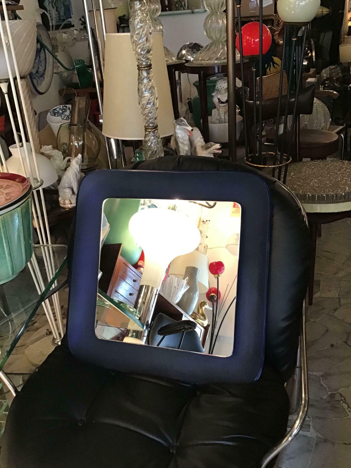 photo vintage Fontana Arte Blu Wall Mirror Glass Iron 1965 Italy