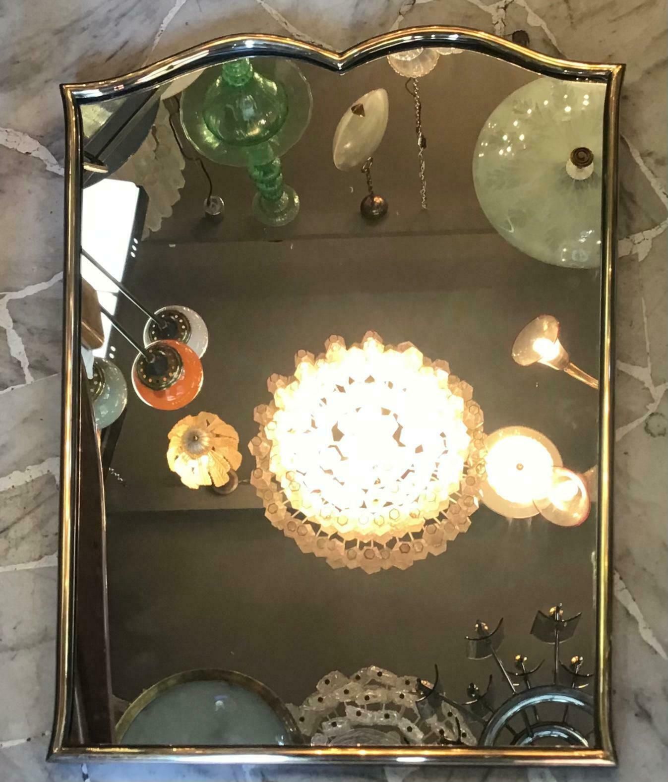 Fontana Arte “Gio Ponti” Mirror Brass Wood Mirrored Glass, 1950, Italy photo vintage