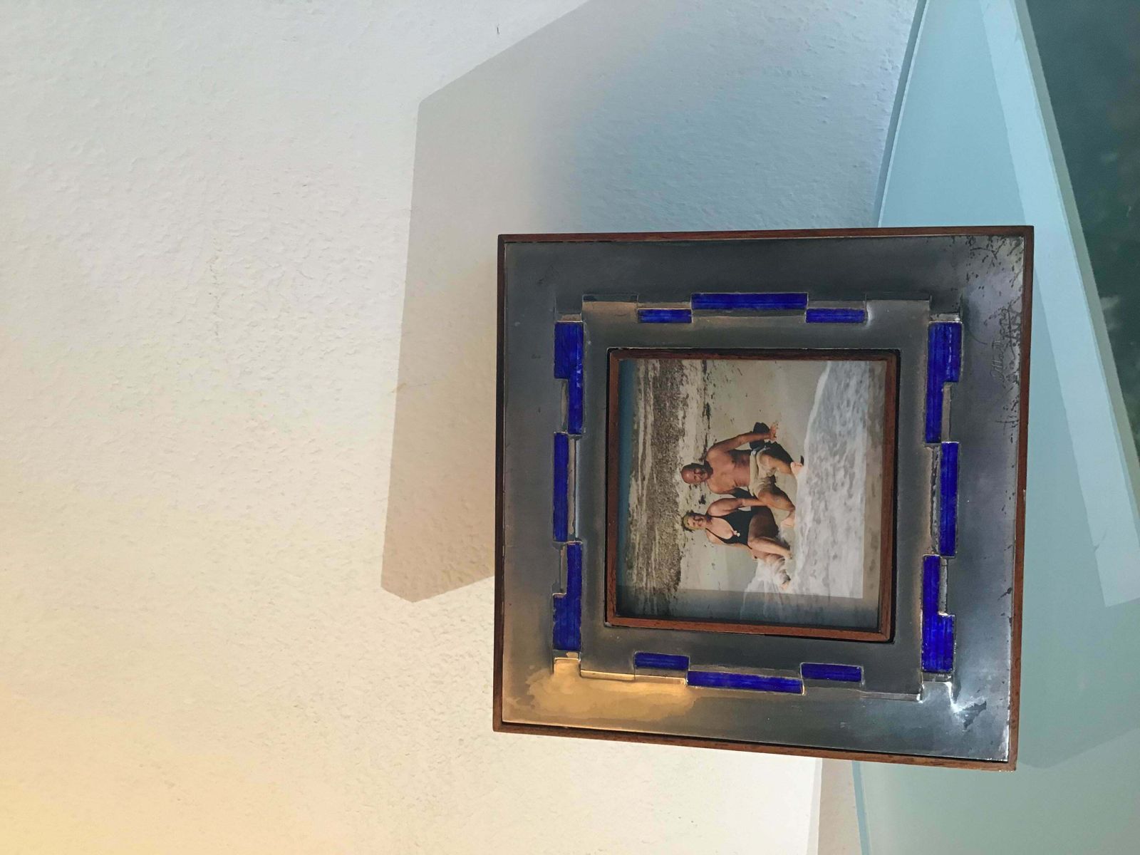 Ottaviani Pucture Frame 925 Silver Enamelled Copper Wood 1960 Italy photo for sale