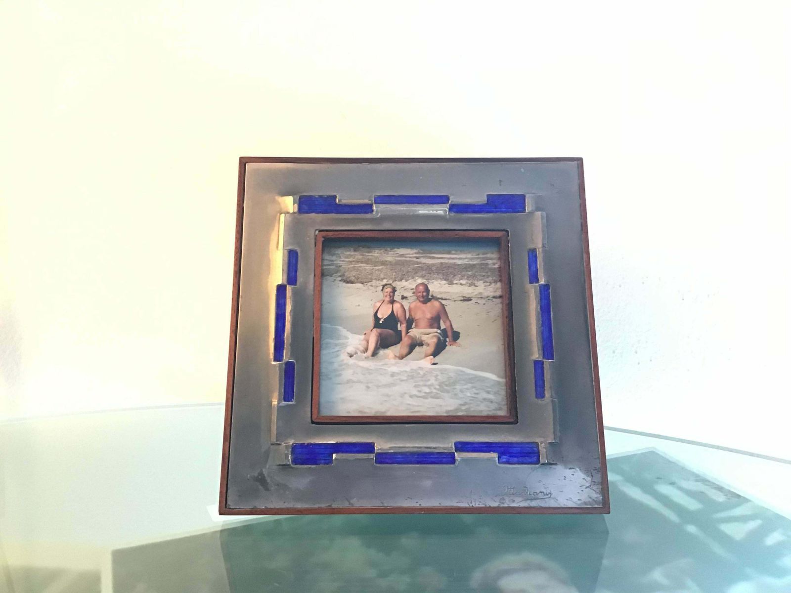 Ottaviani Pucture Frame 925 Silver Enamelled Copper Wood 1960 Italy photo Home Decor