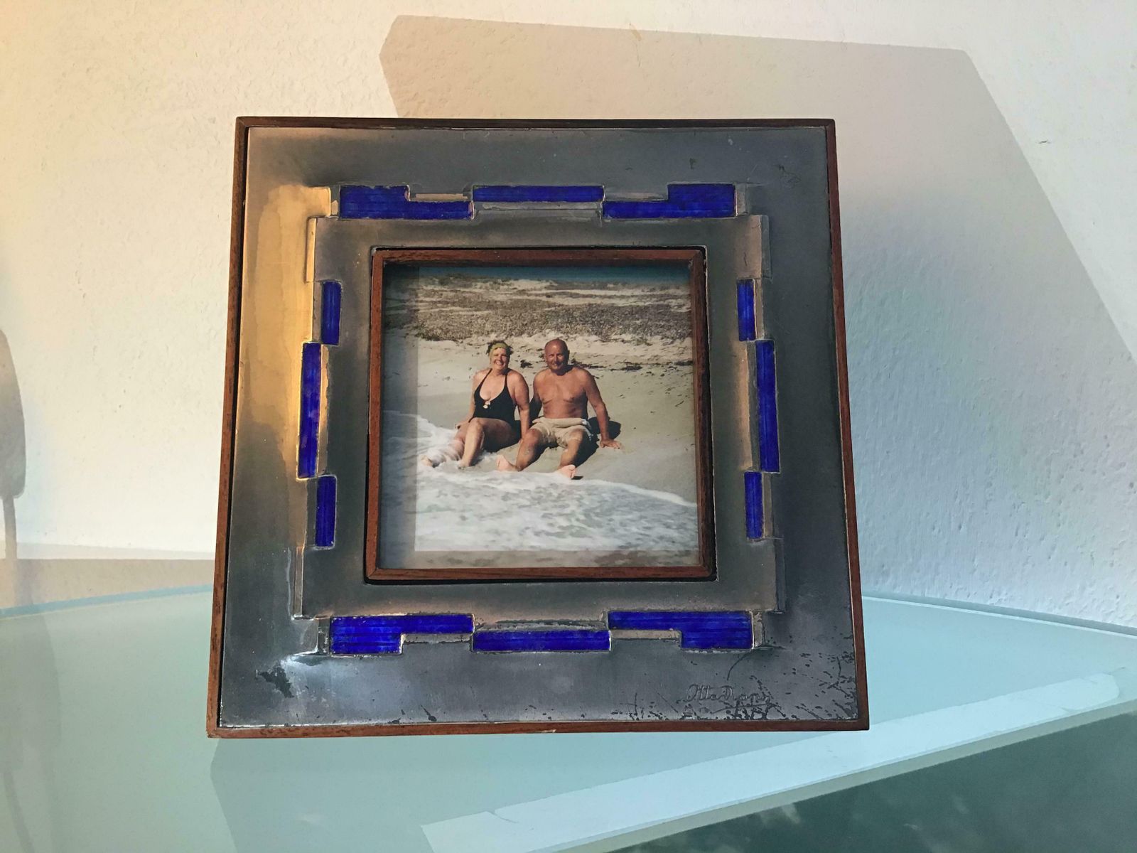 Ottaviani Pucture Frame 925 Silver Enamelled Copper Wood 1960 Italy photo buy