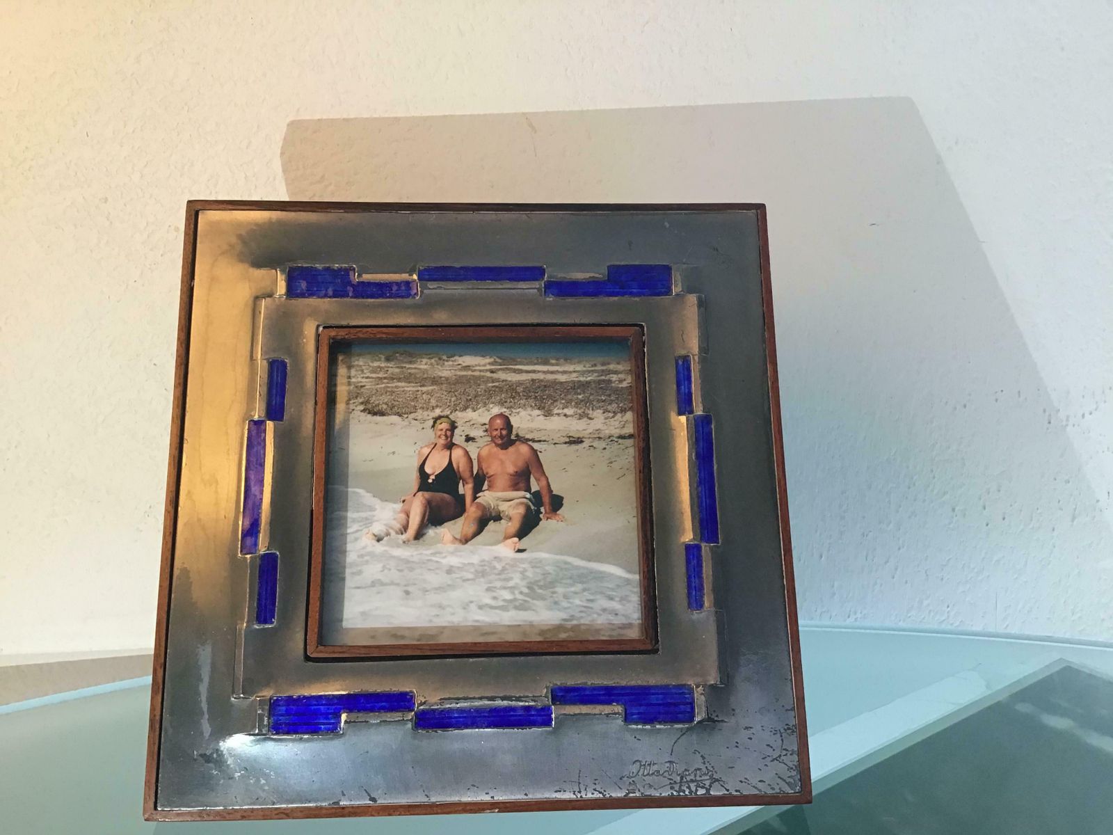 photo for sale Ottaviani Pucture Frame 925 Silver Enamelled Copper Wood 1960 Italy