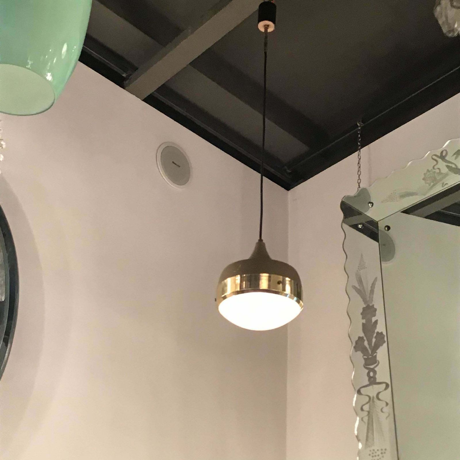 photo buy Stilnovo Chandelier Brass Glass Metal, 1960, Italy