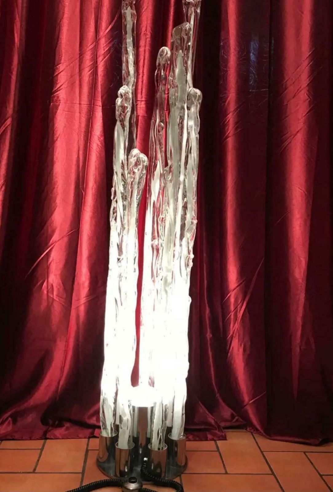 Mazzega Floor Lamp Murano Glass Metal Crome, 1960, Italy photo vinterior
