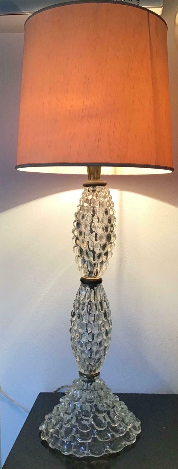 Barovier & Toso Table Lamp Murano Glass Brass Fabric Lampshade, 1940, Italy photo furniture