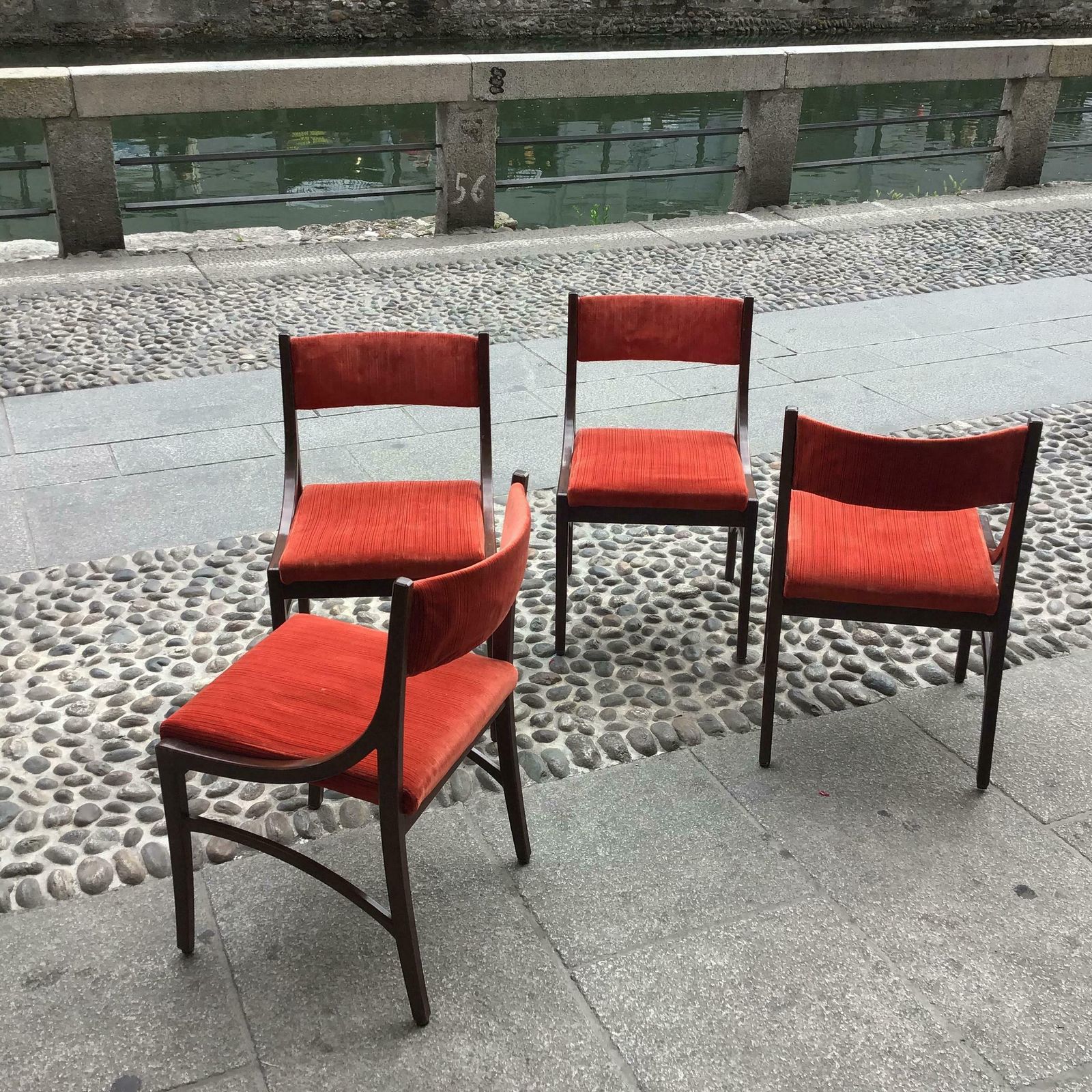 Ico Parisi “Cassina” Chairs Wood Velvet Padded Seat And Back, 1960, Italy photo for sale