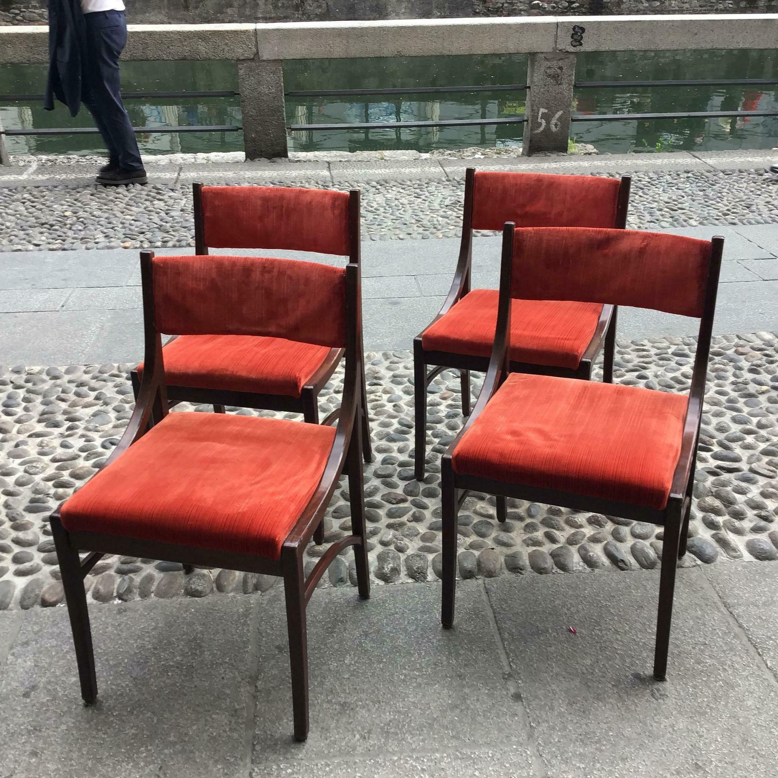 3616.0 Ico Parisi “Cassina” Chairs Wood Velvet Padded Seat And Back, 1960, Italy photo