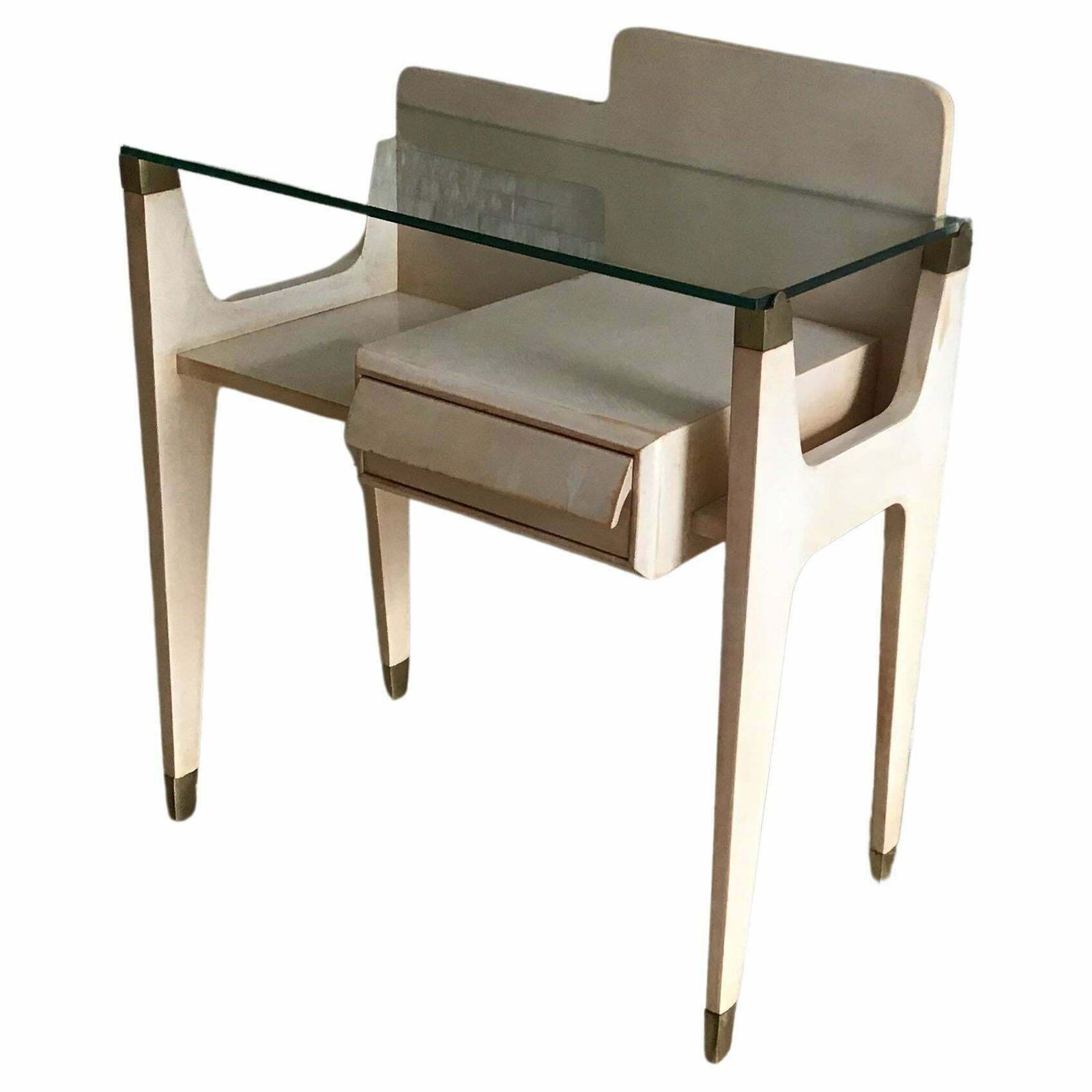 Gio Ponti Stile Bedside Tables Brass Wood Glass 1950 Italy