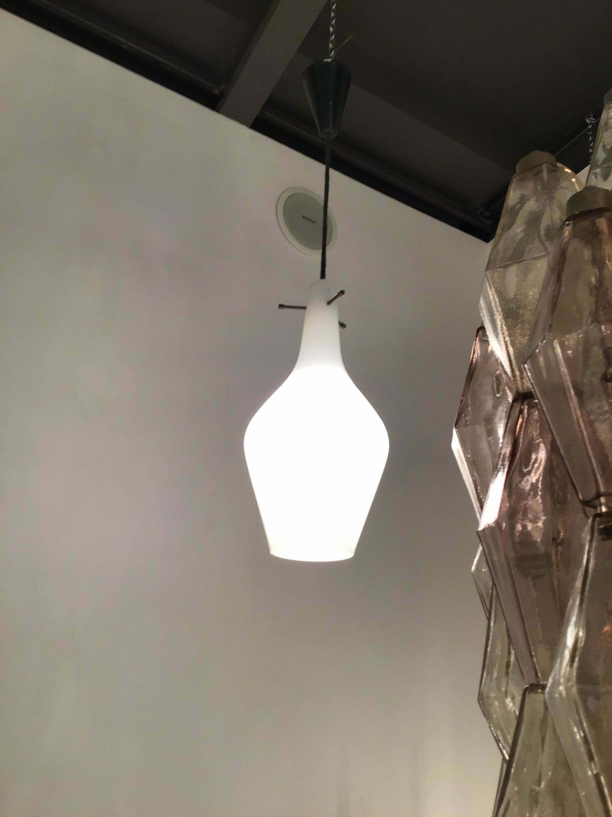 Stilnovo Chandelier Opaline Glass Brass Plex. 1950 Italy photo buy