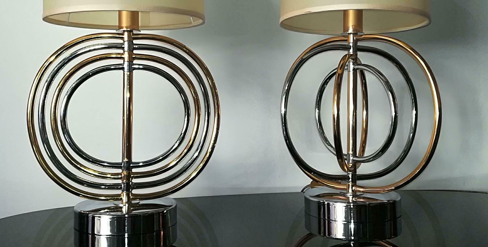Pair Of Brass And Gold Italian Table Lamps 1960. photo for sale