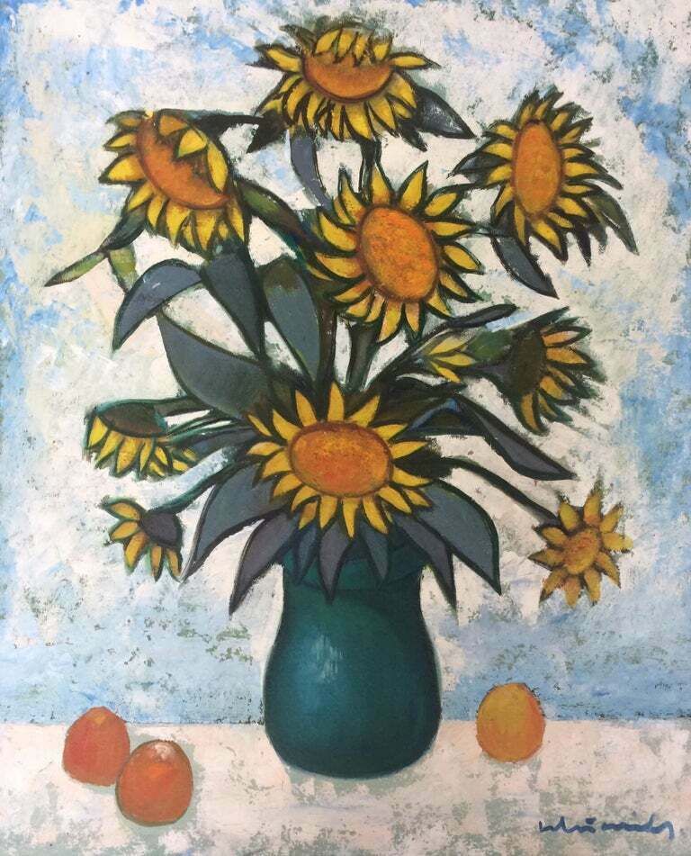 Laimdots Murnieks Sunflowers.  Oil On Canvas.