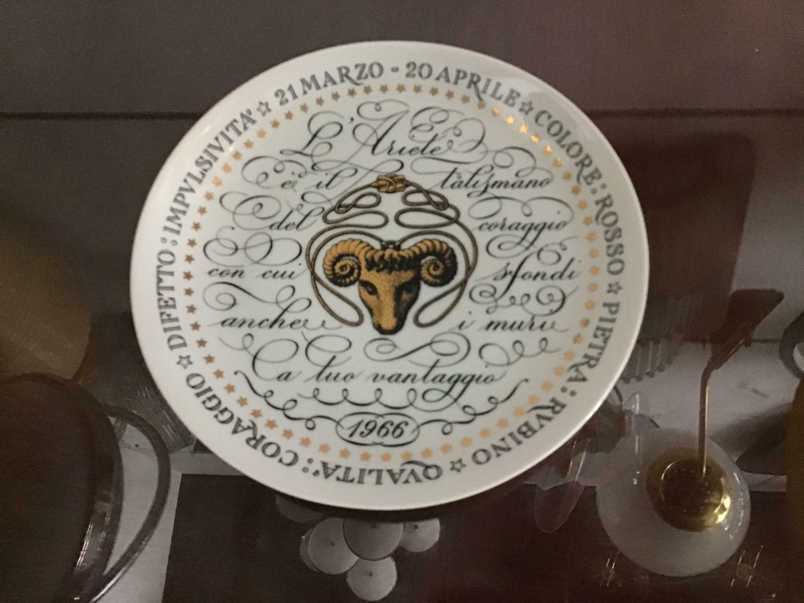 Piero Fornasetti Plate Aries Zodiac Sign Porcelain 1966 Italy photo furniture