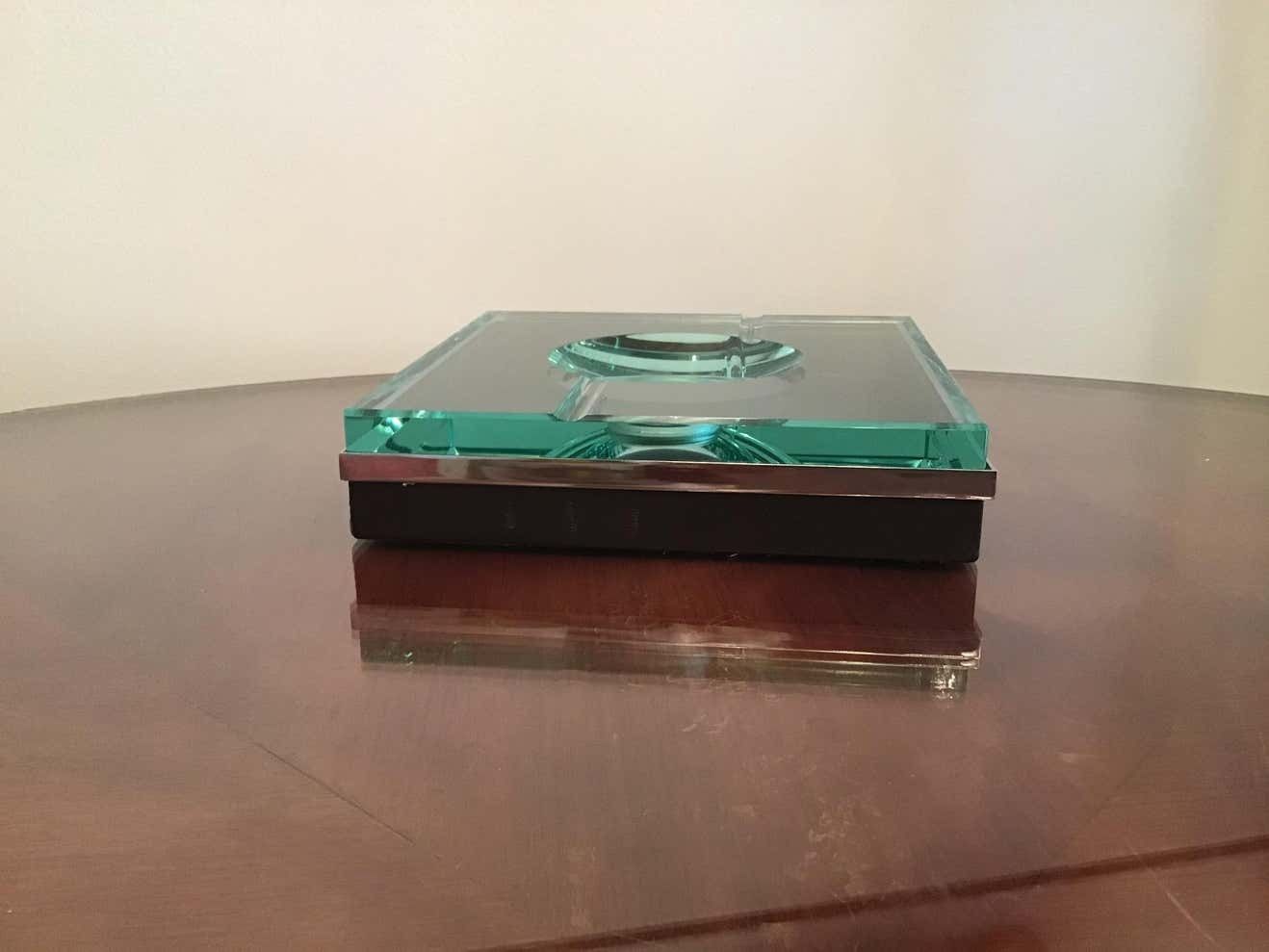Fontana Arte Ashtray Glass Metal Crome, 1960, Italy photo vintage