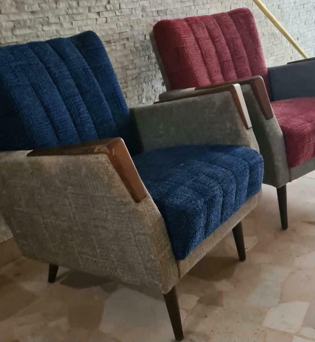 7233.0 Gio Ponti “Stile” Armchairs Couples Wood Stuffing Cloth, 1950, Italy photo