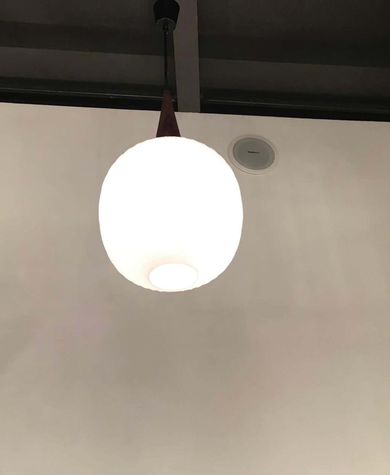 photo furniture Stilnovo Stile Chandelier Opaline Glass Wood Metal, 1965, Italy
