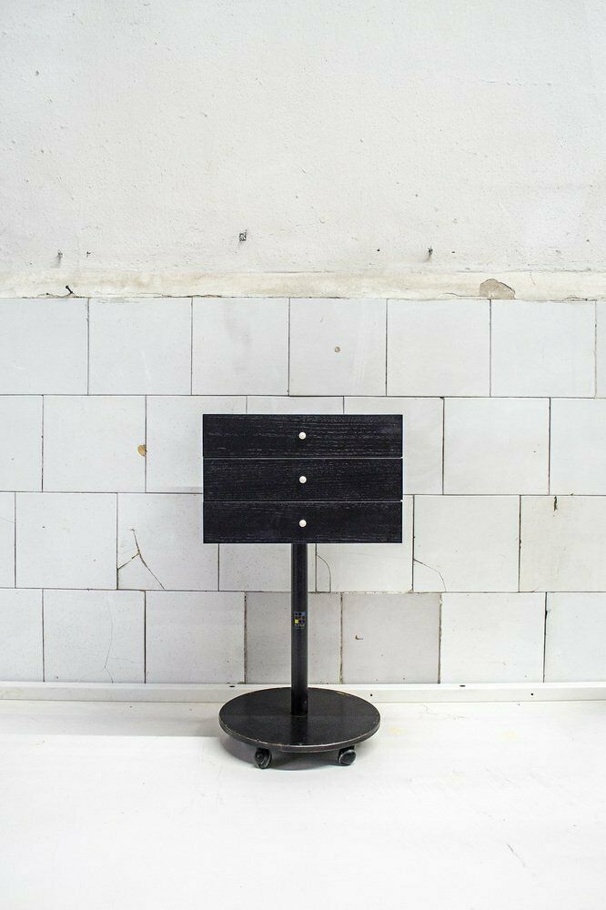 Bedside Table In Wood And Painted Iron With Marble Details, 80s