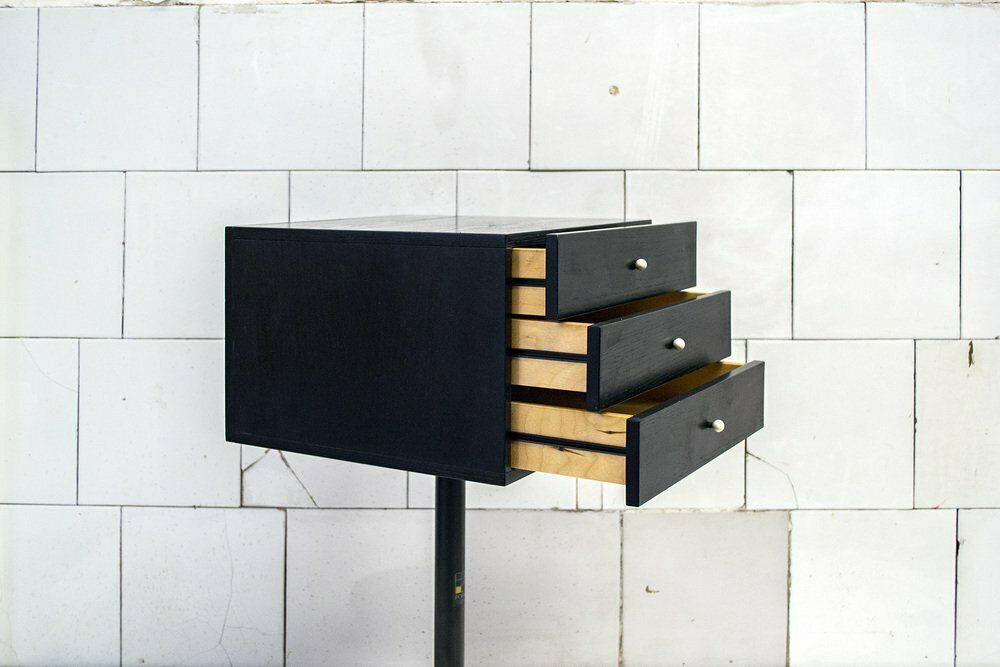 Bedside Table In Wood And Painted Iron With Marble Details, 80s photo for sale