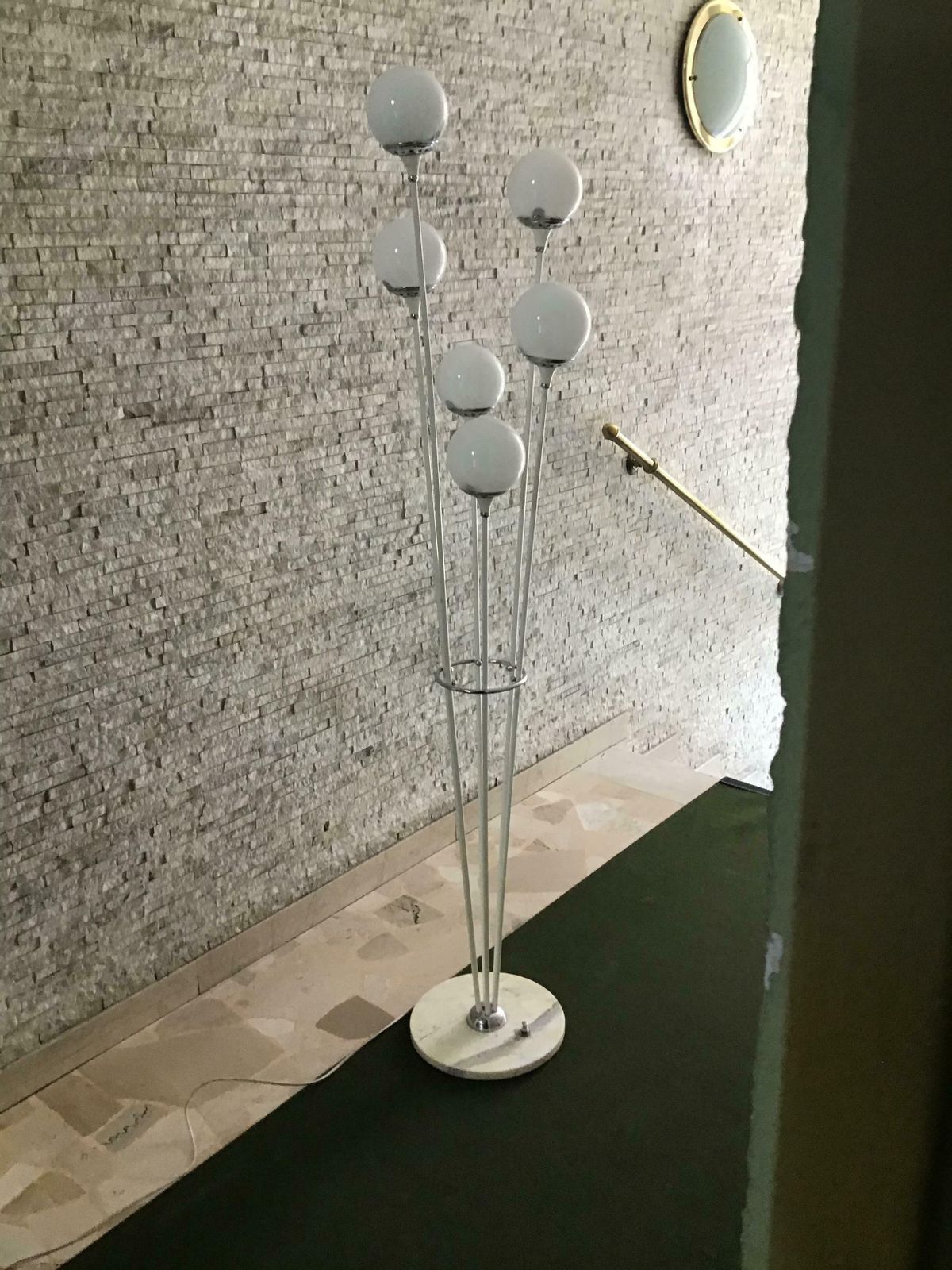 Stilnovo Style Floor Lamp Glass Marble Metal, 6 Lights, 1950, Italy “Alberello” photo vinterior