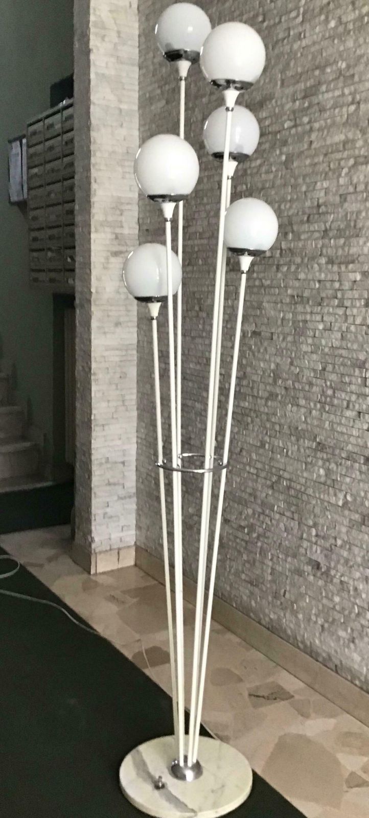 photo furniture Stilnovo Style Floor Lamp Glass Marble Metal, 6 Lights, 1950, Italy “Alberello”