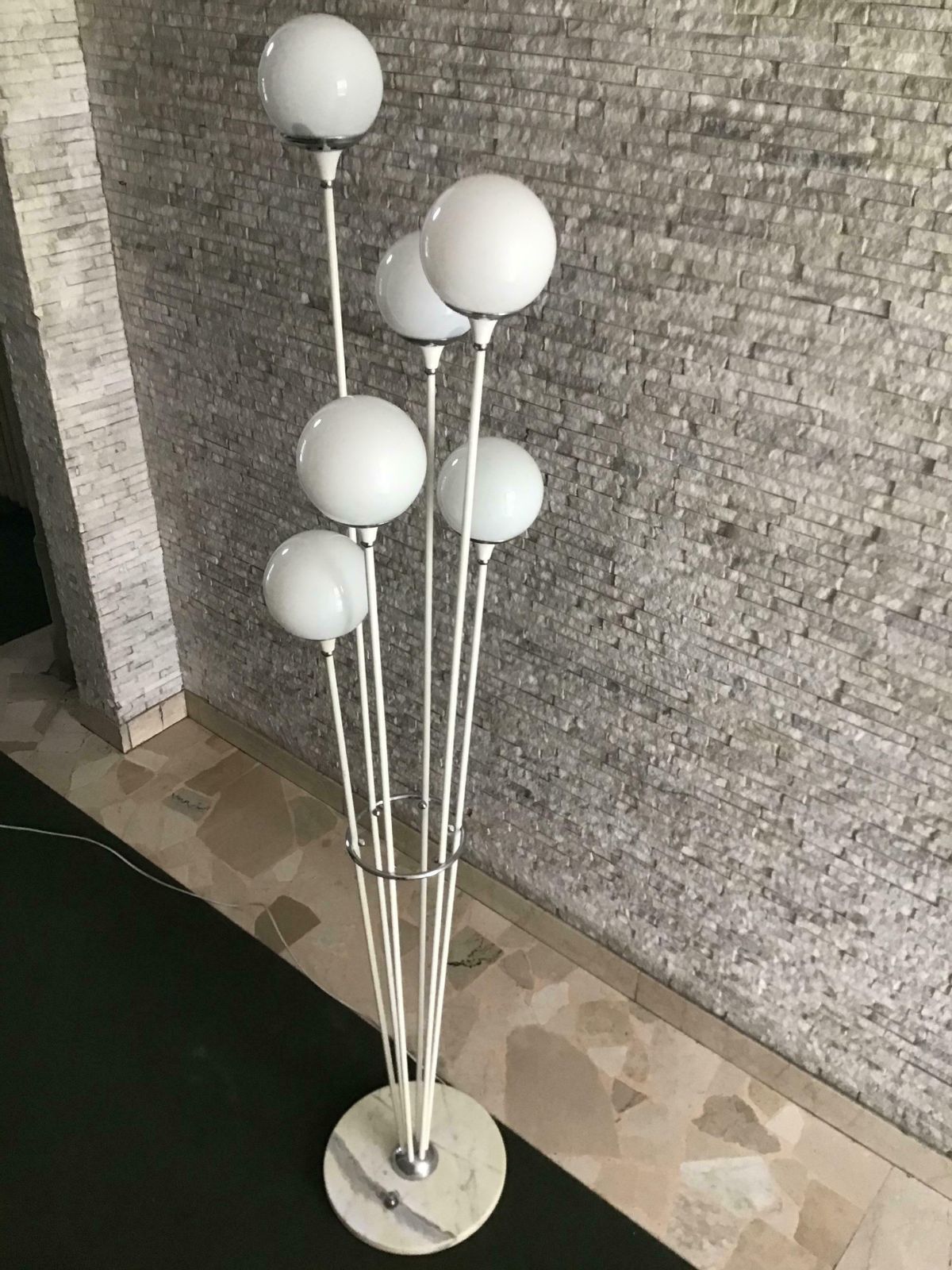 photo vinterior Stilnovo Style Floor Lamp Glass Marble Metal, 6 Lights, 1950, Italy “Alberello”
